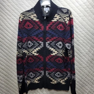Suéter Wrangler Para Hombre Mediano Negro Rojo Azul Azteca Cremallera Completa Tejido - Imagen 1 de 7