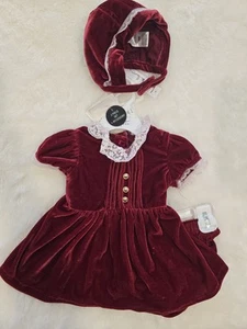 Nicole Miller 3 Piece Set Baby Girl Velvet Red Dress 3-6months - Picture 1 of 4
