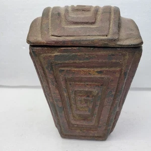 Vintage rotes Steingut primitive Handarbeit Studiokeramik Box mit Deckel - Bild 1 von 11