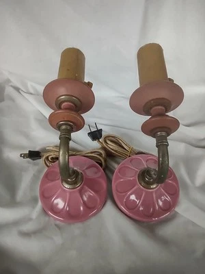 Vintage MCM Porcelain And Wood Candelabra Style Sconce Pair - Image 1 of 4