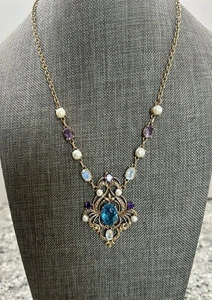 NICKY BUTLER Multi Gemstone Necklace Amethyst Topaz Pearl & Moonstone - Picture 1 of 6