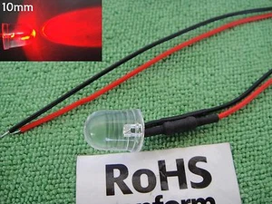 5 piezas Super Brillante 20000MCD 9v-12v-16v-18v 10mm ROJO LED Pre-Cableado Cable 10RL ay - Imagen 1 de 3