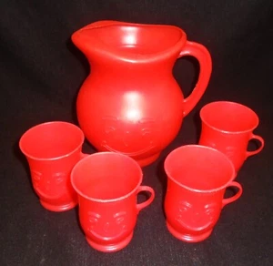 Kool Aid Man Pitcher Set 4 Cups & 2-Quart Red Plastic Drink Serving Set Vintage - Picture 1 of 5