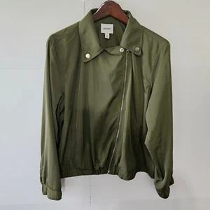 Nine West Size XL Olive Green Asymmetrical Front Zippered Women's Long-Sleeved J - Picture 1 of 17