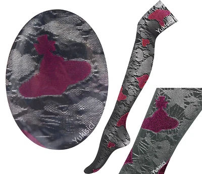 Vivienne Westwood Pantyhose Stocking Tights Orb Skull Heart Red & Grey Size M-L - Image 1 of 4