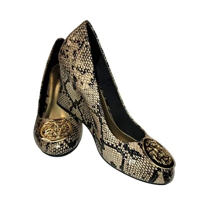 Vintage Womens FIONI Black And Tan Snakeskin Faux Leather With Gold Medallion On - Image 1 of 4