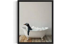 Penguin Animal Bathtub Art Print Poster Wall Art Painting - Picture 1 of 7