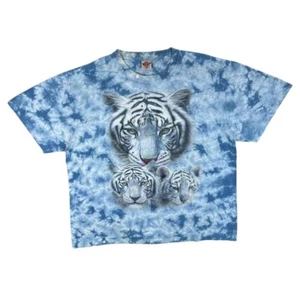Vintage Rock Eagle White Tiger Animal Wildlife Graphic Blue Tie Dye T-Shirt XXL - Picture 1 of 4