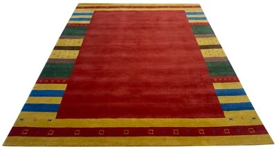Teppich 100% Wolle 200x300 cm rot Gold Terrakotta Handgewebt Gabbeh Orient BR18 - Bild 1 von 4