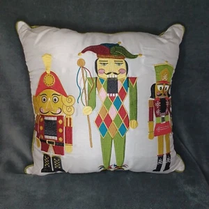 Nutcracker Soldier Trio Embroidered Christmas Throw Pillow Cover Holiday Decor - Picture 1 of 3