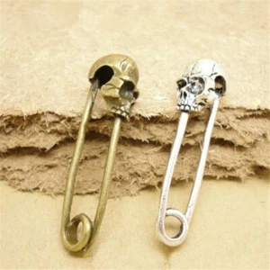 Vintage Retro Engraved Skull Head Pin Brooch Evening Party Jewelry Findings - Picture 1 of 14