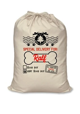 PRETTY LITTLE CUSTOMS Personalised cotton XL santa sack Christmas eve xmas bag pet dog puppy good boy