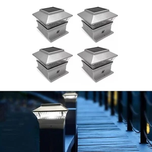 2/4 Pcs Outdoor Garden Solar LED Post Deck Cap Square Fence Light Landscape Lamp - Picture 1 of 9