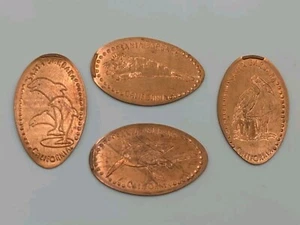 OLD WHARF TRADING CO #4 Juego de 4 centavos de cobre prensados alargados SANTA BARBARA, CA - Imagen 1 de 2