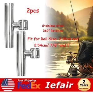 2PCS Stainless Steel Fishing Rod Holders Rail Mount 360° Rotation for Yacht/Boat - Picture 1 of 15