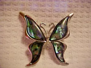 NEVER WORN PRETTY IRRIDESCENT ENAMEL BUTTERFLY, SILVERTONE 1 3/4 IN TALL - Picture 1 of 2