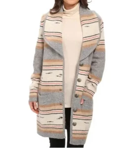 NWT Pendleton Gray/Taupe DESERT STRIPE Cardigan Sweater Jacket ALPACA/WOOL L - Picture 1 of 8