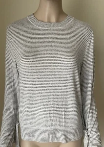 Abercrombie & Fitch Gray White Striped Tie Sleeve Sweater Size M - Picture 1 of 5