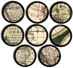 Vintage Nautical Map Cabinet Knobs Travel Atlas Masculine Drawer Pull Handles - Picture 1 of 6