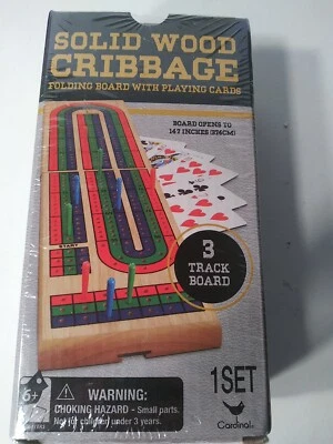 Solid Wood Cribbage Set Folding 3 Track Board with Playing Cards New - Image 1 of 2