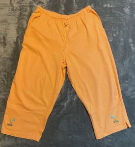Jane Ashley Cropped Capri Pull-On Pants Large Orange Drawstring Waist Embroidery - Picture 1 of 5