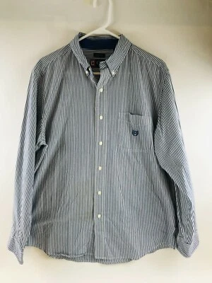 Camisa con botones Chaps para hombre talla L azul marino blanco bolsillo a rayas manga larga Foto 1 de 4