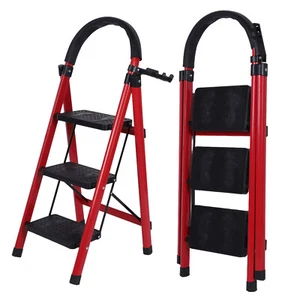 Lightweight 3 Step Folding Ladder Lightweight W/ Hand Rail for Home RV Outdoor - Picture 1 of 10