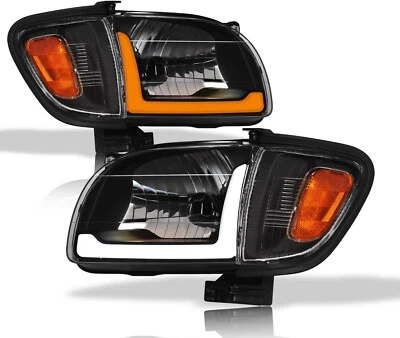 适用于 2001 - 2004 年丰田塔科马车头灯开关顺序 LED 黑色 4 件 — 第 1/4 张图片