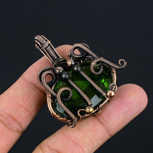 VETEMENTS Ciondolo Bohémien Pietra Pregiata Cromata Gioielli Fatto a Mano Filo Avvolgente Rame