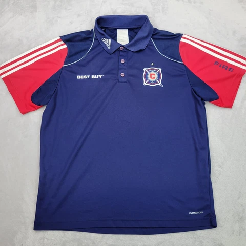 Chicago Fire Polo Shirt Mens Medium Blue Team Golf Soccer Jersey Uniform Adult Cover