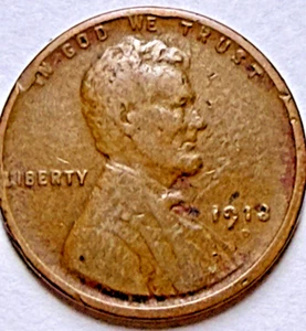 1918-D Wheat 1c ~ Weak "D" Mint Mark ~ Die Chip Obv ~ "L" in Liberty on Rim ~ H7 - Picture 1 of 3