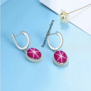 Gorgeous Ruby Pink Star Earrings for Bride Pink Lindy Star Earrings 925 Silver - Picture 1 of 4