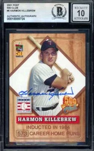 Harmon Killebrew Gem Mint 10 Beckett BAS Signed 2001 Post 500 Club Autograph - Picture 1 of 2