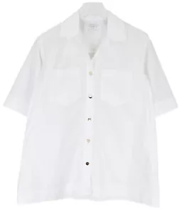 SANDRO Shirt Women's MEDIUM Oversized Button-Up Spread Short Sleeve White - Picture 1 of 8