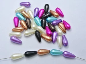 100 Mixed Color Plastic Faux Pearl Teardrop Beads 8X18mm Imitation Pearl - Picture 1 of 4