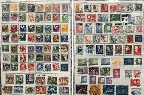 1939-1955 SWEDEN STAMPS LOT ON ALBUM PAGE, NEARLY FILLED SETS AND SHORT SETS Cover
