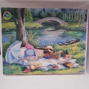 Picnic By the River 1000 Piece Jigsaw Puzzle 19" x 26" by Leap Year New Sealed - Picture 1 of 6