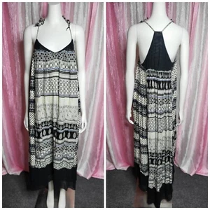 American Eagle Floral Stripe Print Maxi Boho Twill Hippie Dress Size Medium  - Picture 1 of 17