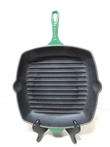 Le Creuset Dark Green Square Cast Iron Grill Griddle Skillet #26 - Picture 1 of 6