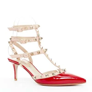 VALENTINO Rockstud red patent caged nude leather strappy heels EU38 - Picture 1 of 11