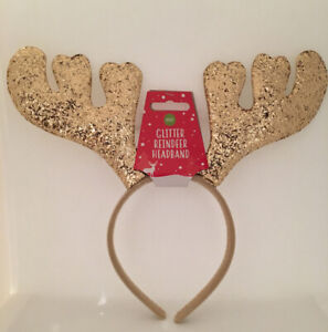 Christmas Reindeer Antlers Head Bopper Gold Glitter Headband Party Adult Kids 