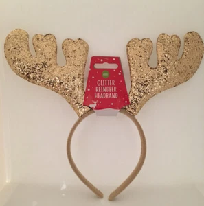 Christmas Reindeer Antlers Head Bopper Gold Glitter Headband Party Adult Kids  - Picture 1 of 3