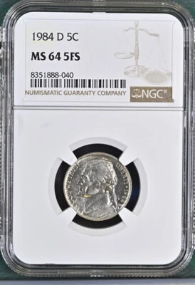 1984-D Jefferson nickel graded by NGC MS64 5FS - Image 1 of 2