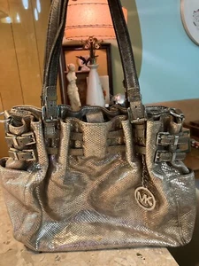 MICHAEL KORS GOLD Python Textured Hobo Shoulder Bag Handbag - Picture 1 of 11