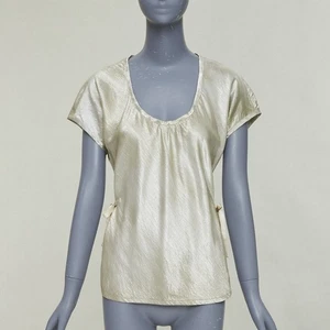 PRADA Linea Rossa Vintage silver silk blend lame scoop neck side ties top IT40 M - Picture 1 of 10