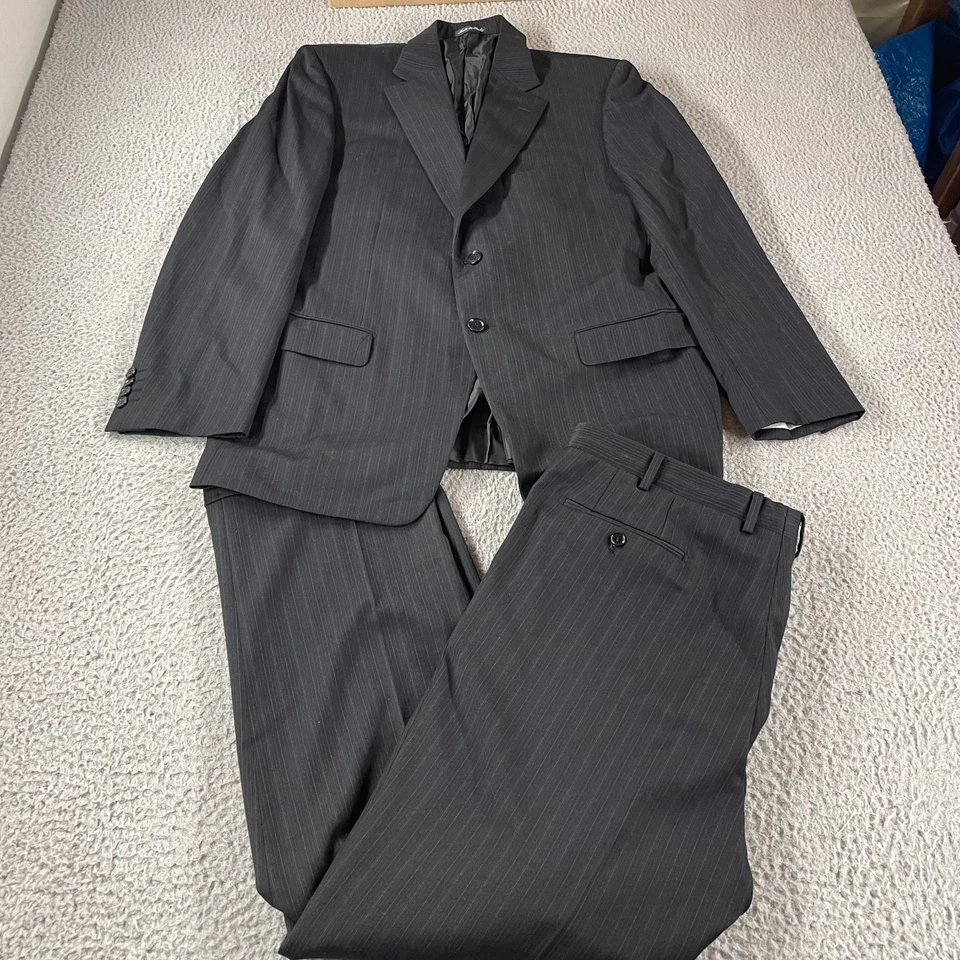 Pal Zileri Black Striped Wool 2pc 2 Button Suit & Pants 36x31 ITALY Blazr Jacket - Image 1 of 4