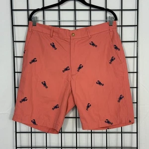 J. McLaughlin Embroidered Lobster Shorts Mens 34 Coral Chino Flat Front All Over - Picture 1 of 10