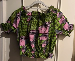 Yevu Womens Green Pink Bright Pattern Cropped Tank Top Size XL - Picture 1 of 4