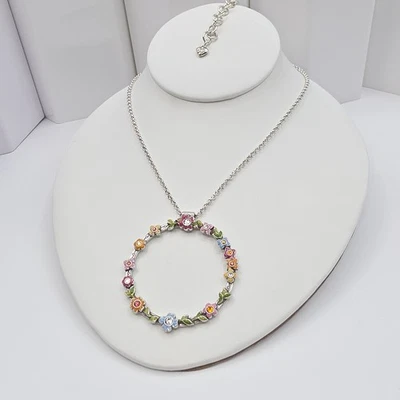 Brighton Flower Child Necklace Multicolor Enamel Crystal Floral Circle Pendant  - Image 1 of 4