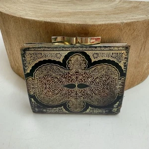 Cartera monedero de cuero vintage dorada con cierre de beso con desplazamiento floral - Imagen 1 de 13